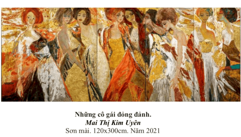 The lacquer painting “Elegant Ladies” by artist Mai Thi Kim Uyen (Source: Fanpage Bảo tàng Mỹ thuật TP. HCM - Fine Arts Museum, HCMC)
